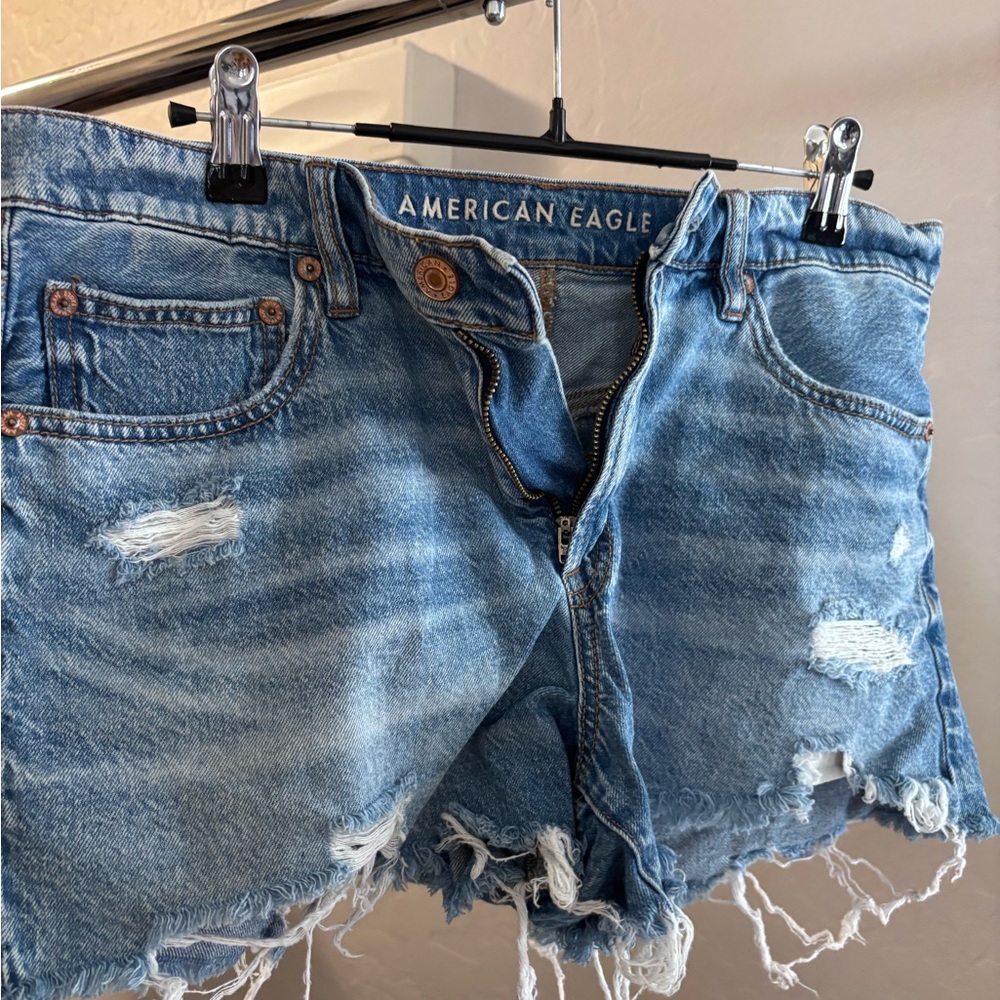 American Eagle Outfitters Light Blue Ripped Jean Shorts